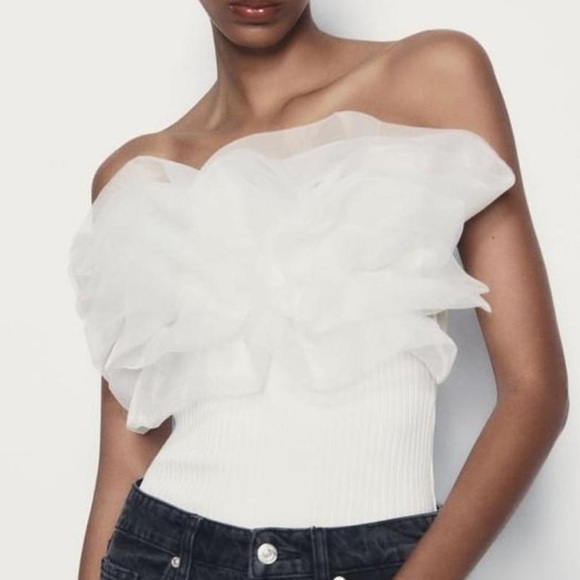Zara Tops - Zara Organza Ruffle Bandeau Bodysuit